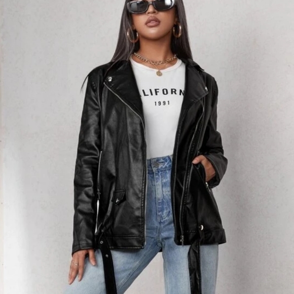NWOT Shein Black PU Leather Women's Moto Jacket. - Picture 11 of 15